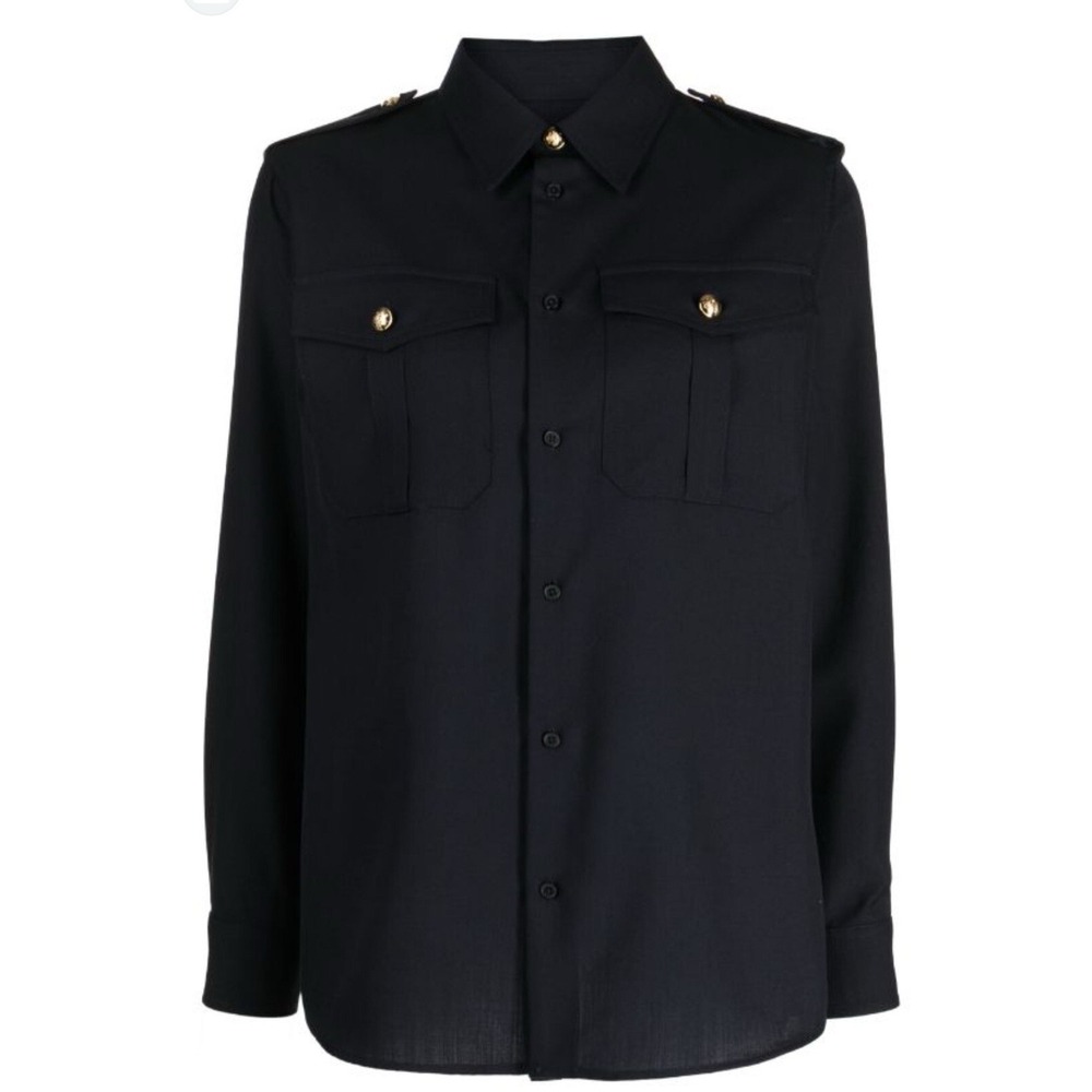 Nili‎ Lotan Black Military Shirt Gold Crest Button Epaulette XS New